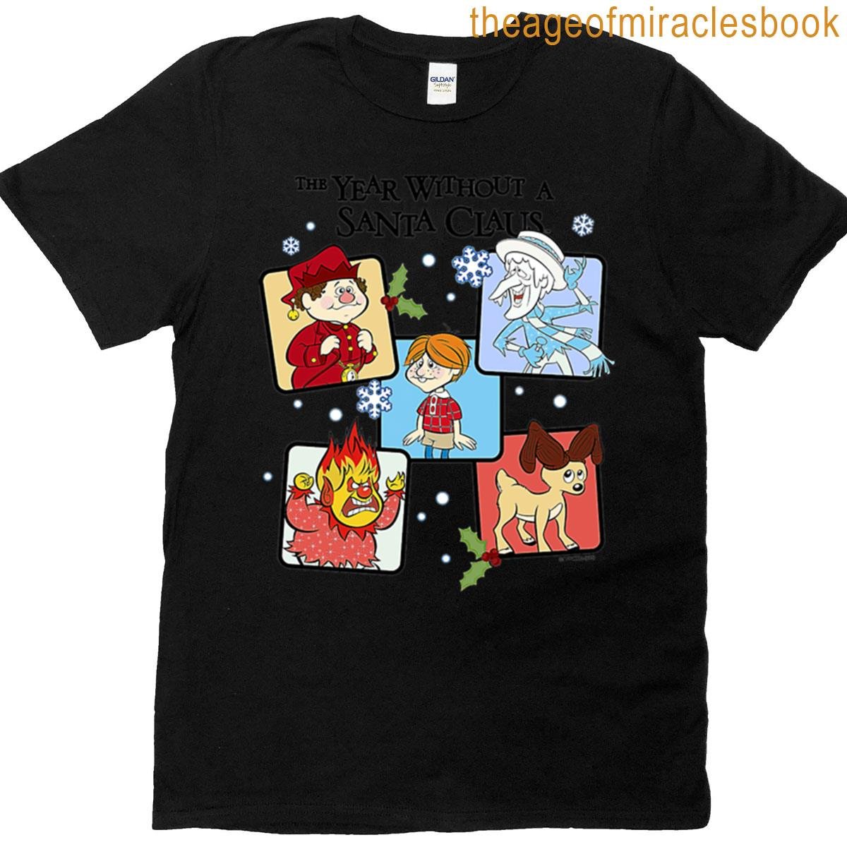 Xmas Holiday Cute Winter Characters Panel Oversized T-shirt