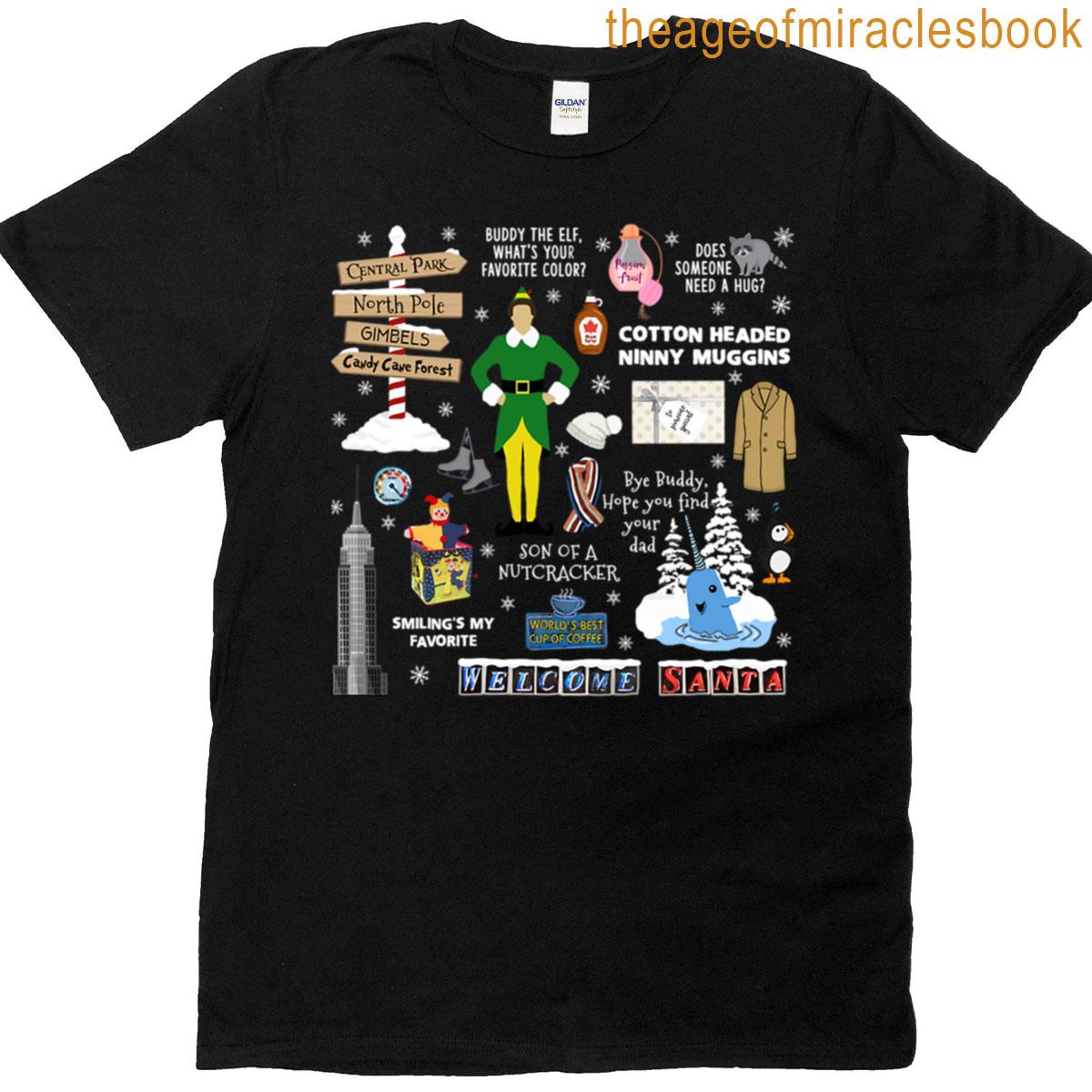 Buddy The Elf Collage Red Background T-shirt