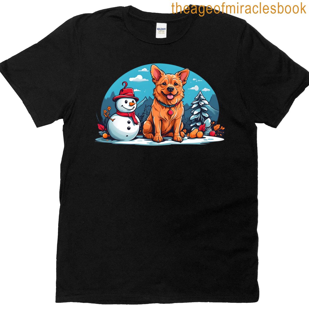 Dog Next To Snowman T-shirt