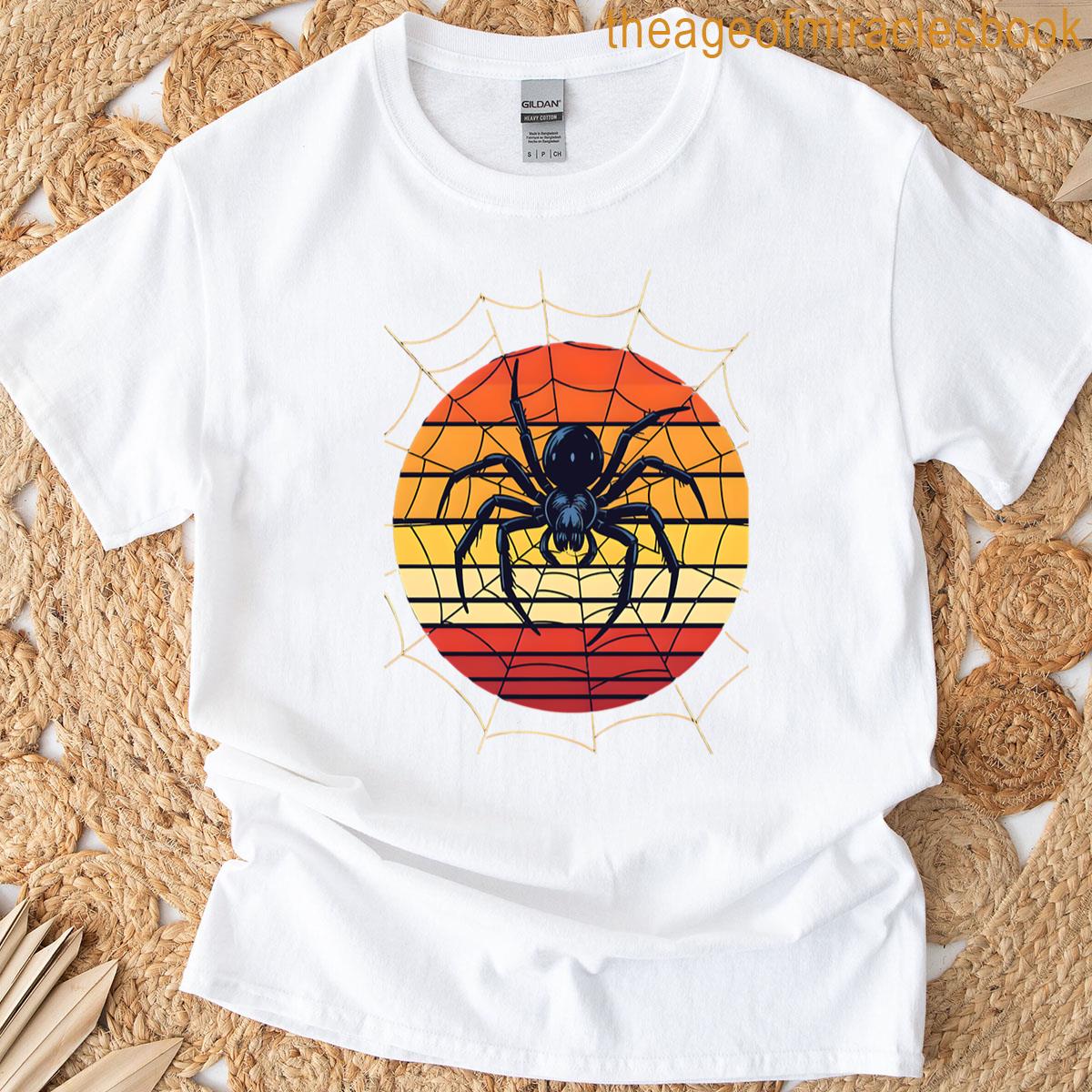 Spider Web Retro Sunset Design T-shirt