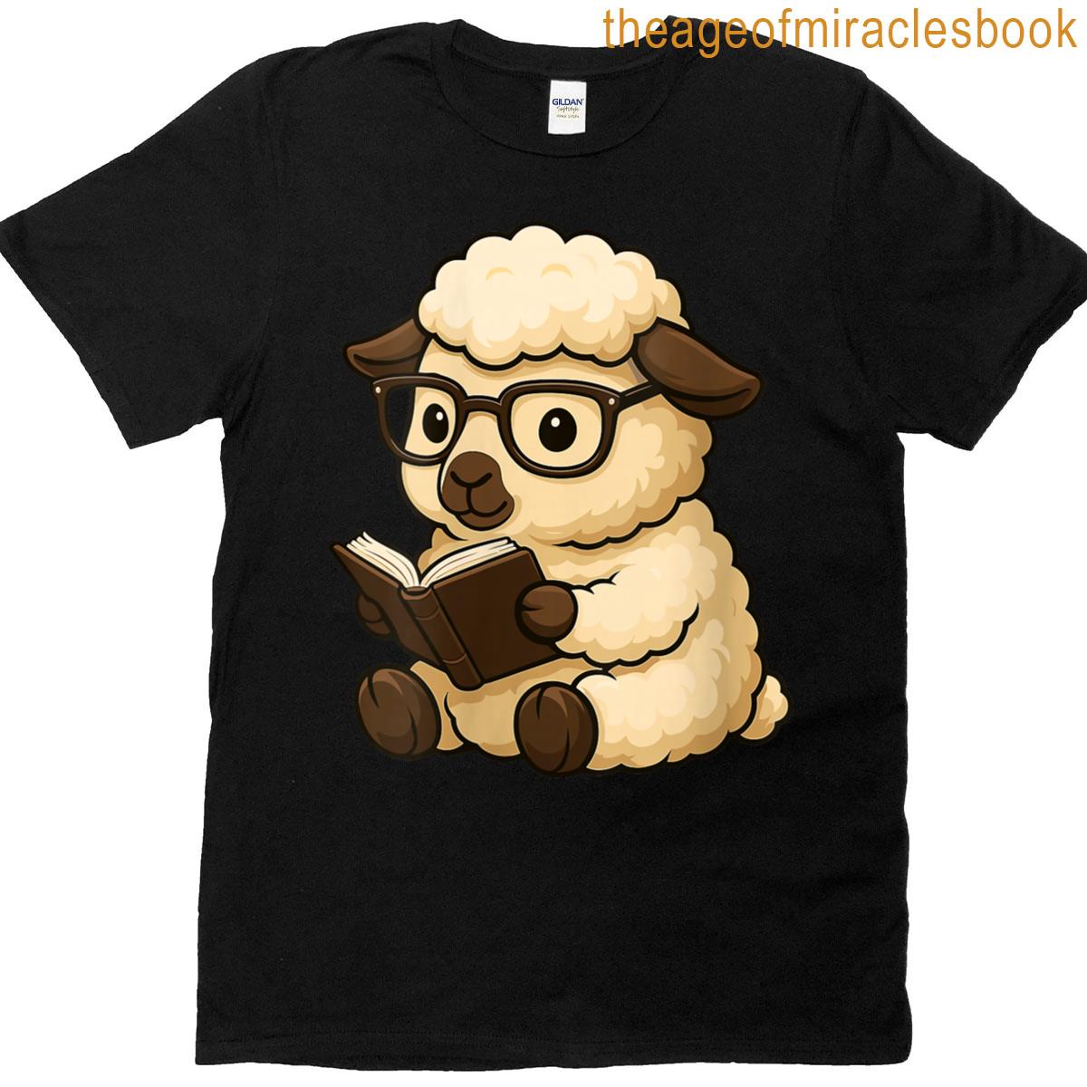 Womens Sheep Reading Book Lover T-shirt