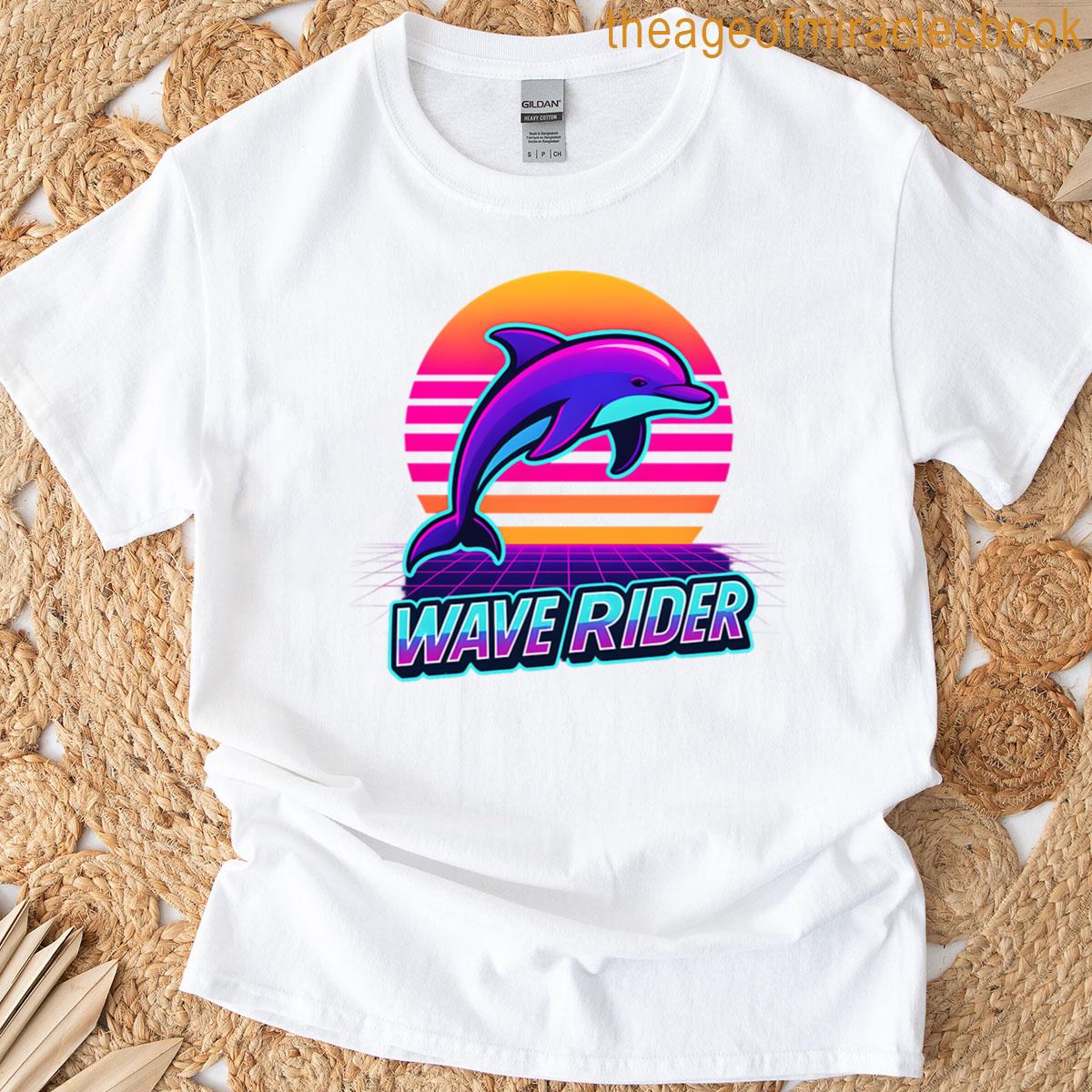 Wave Rider Retro Dolphin Synthwave Art T-shirt