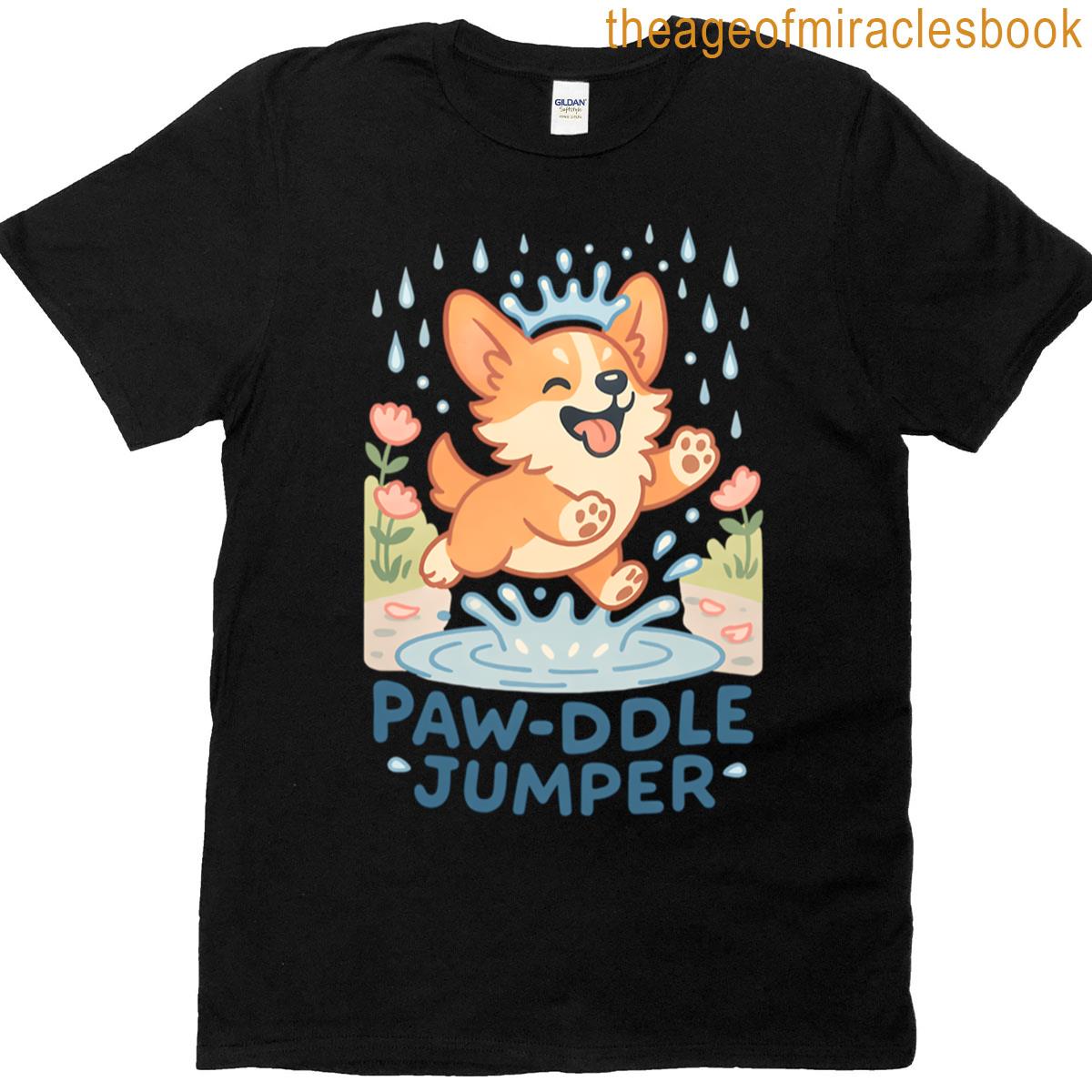 Corgi Puppy Rain Puddle Jump Spring T-shirt