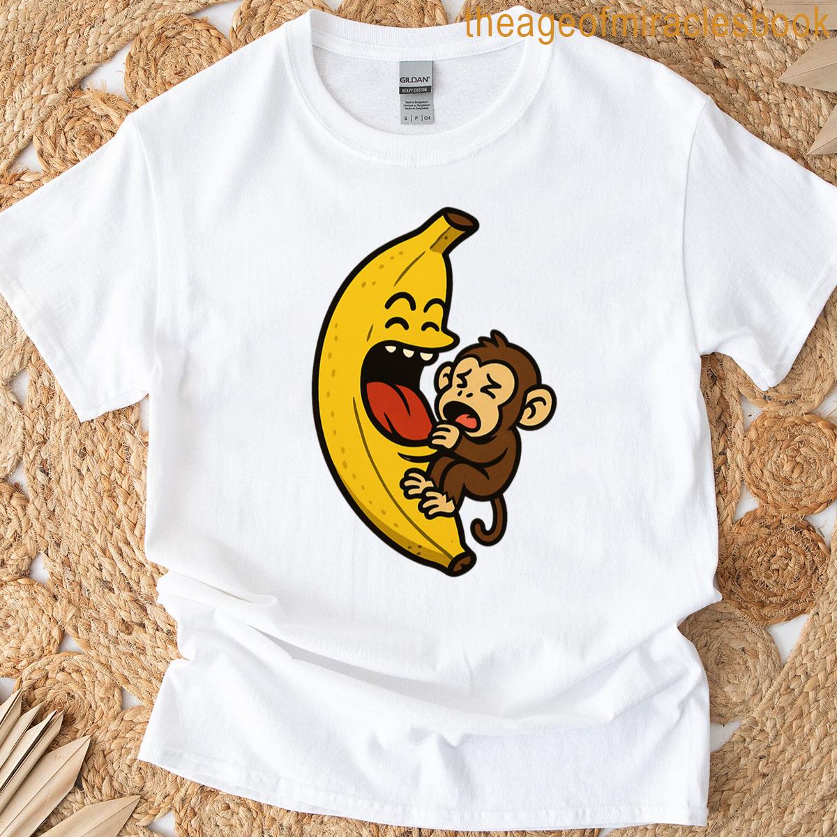 Funny Banana Eating Monkey Design T-shirt