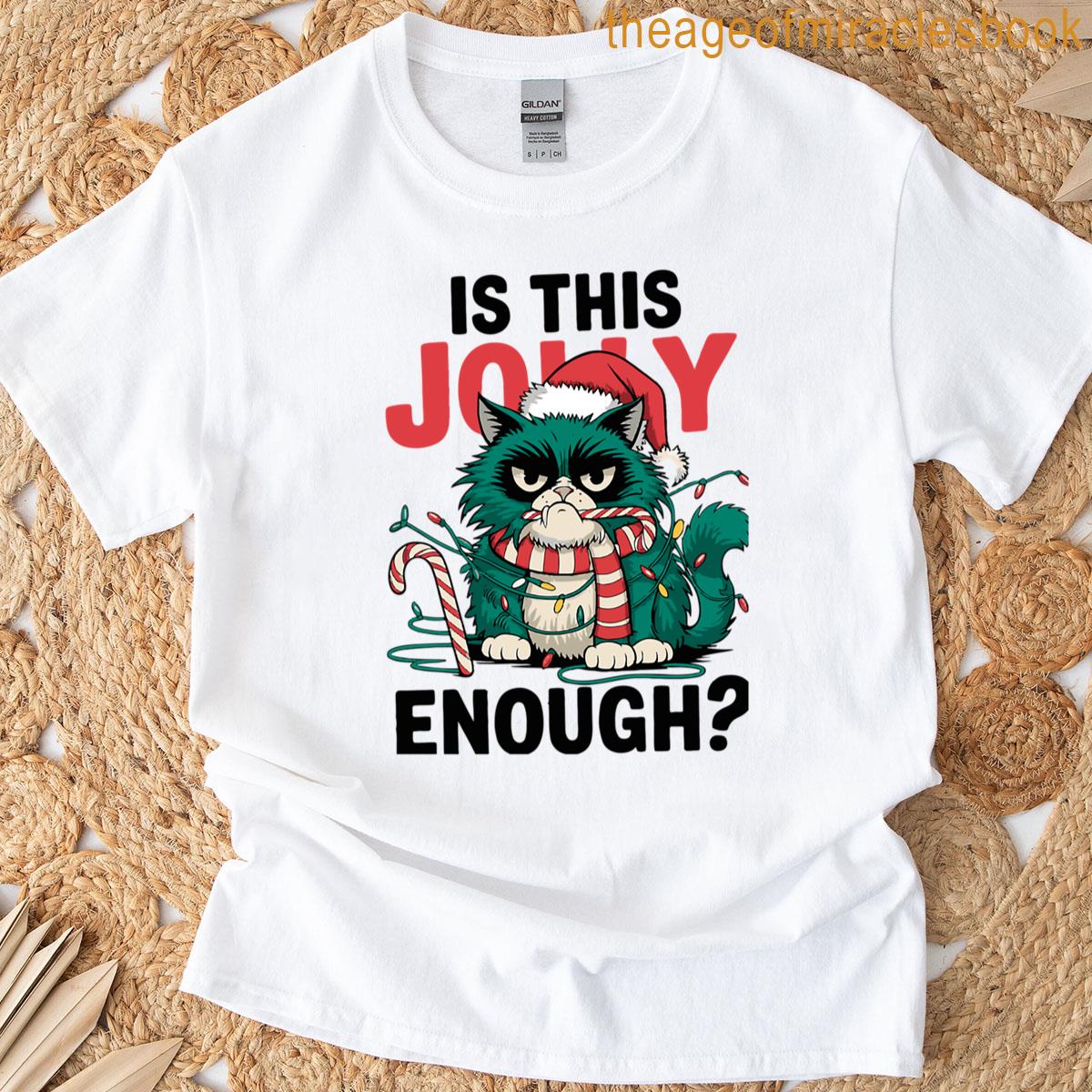 Grumpy Christmas Cat With Candy Cane T-shirt