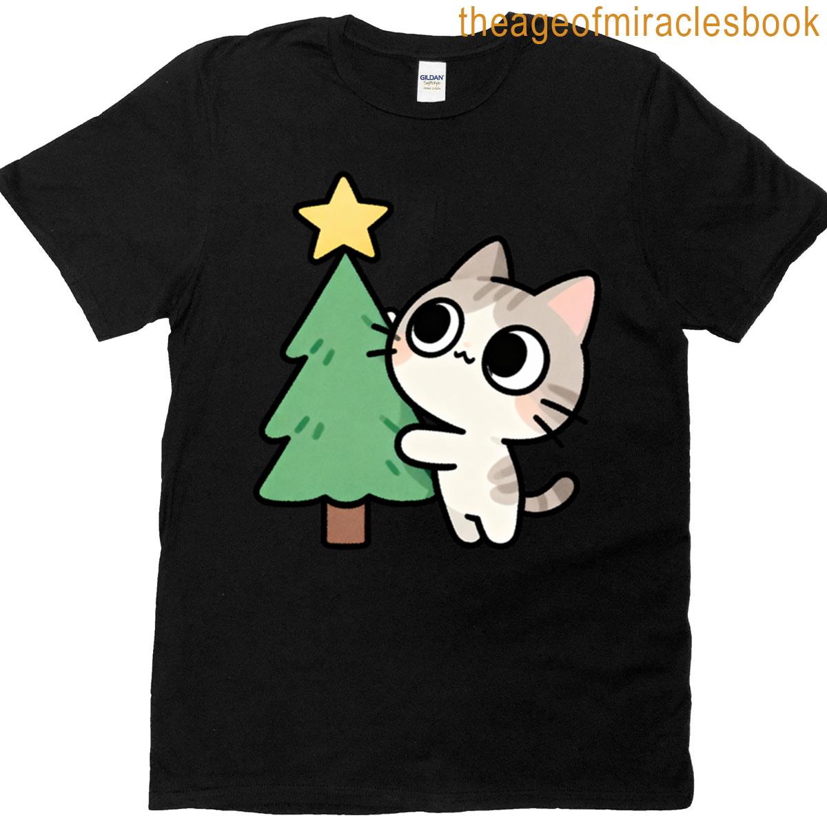 Kawaii Kitten Decorating Christmas Tree T-shirt