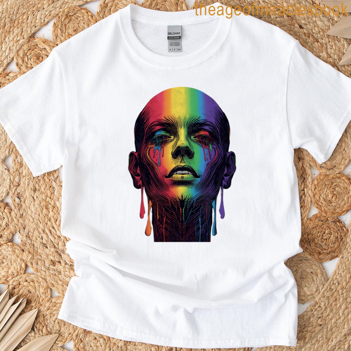 Psychedelic Rainbow Face Trippy Abstract Art T-shirt
