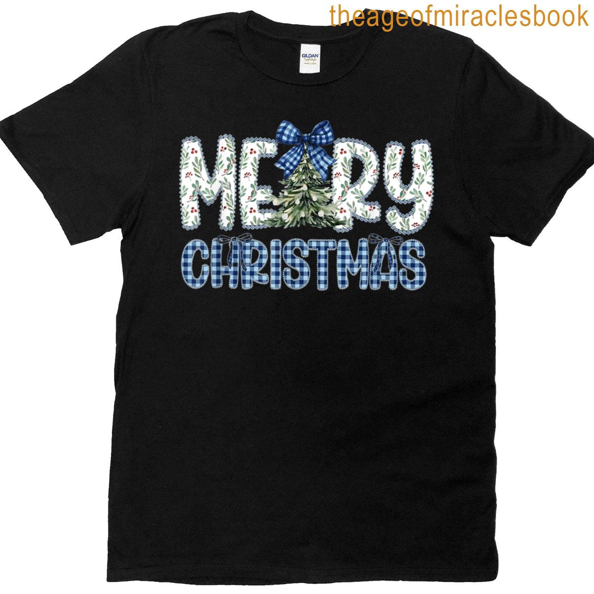 Vintage Merry Christmas Rustic Tree Winter Plaid Pattern T-shirt