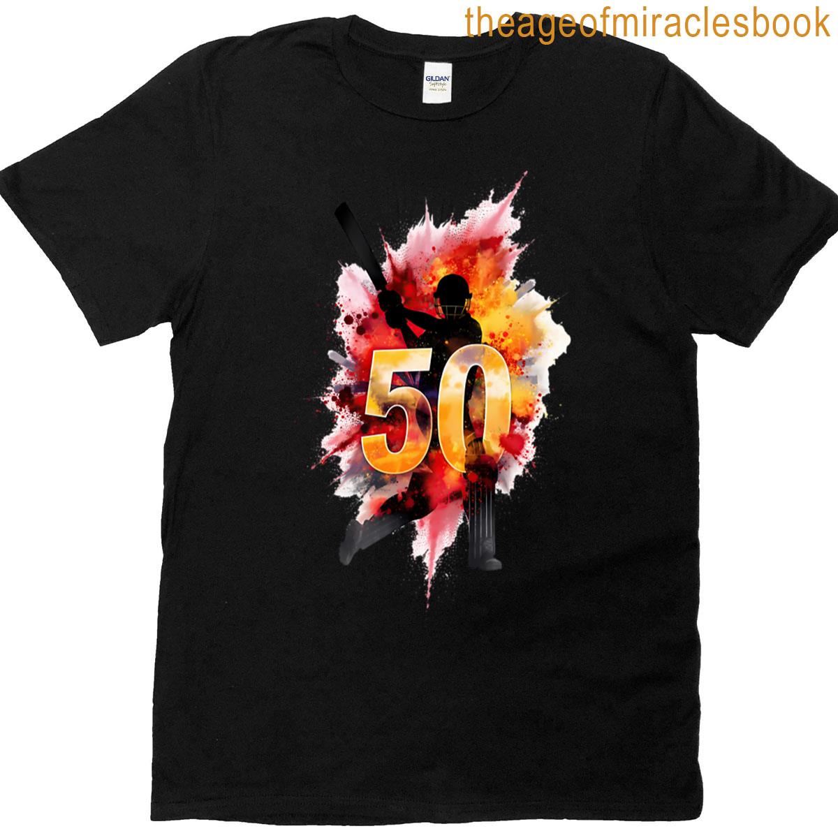 Black Cricketer Silhouette Explosive Orange 50 Art T-shirt
