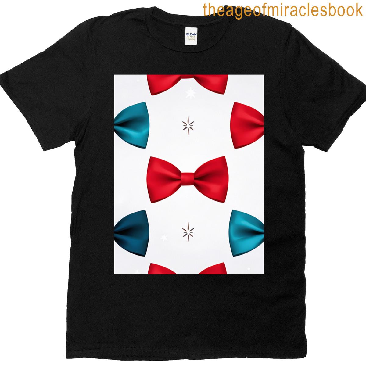 Red Blue Bow Pattern With Snowflakes T-shirt