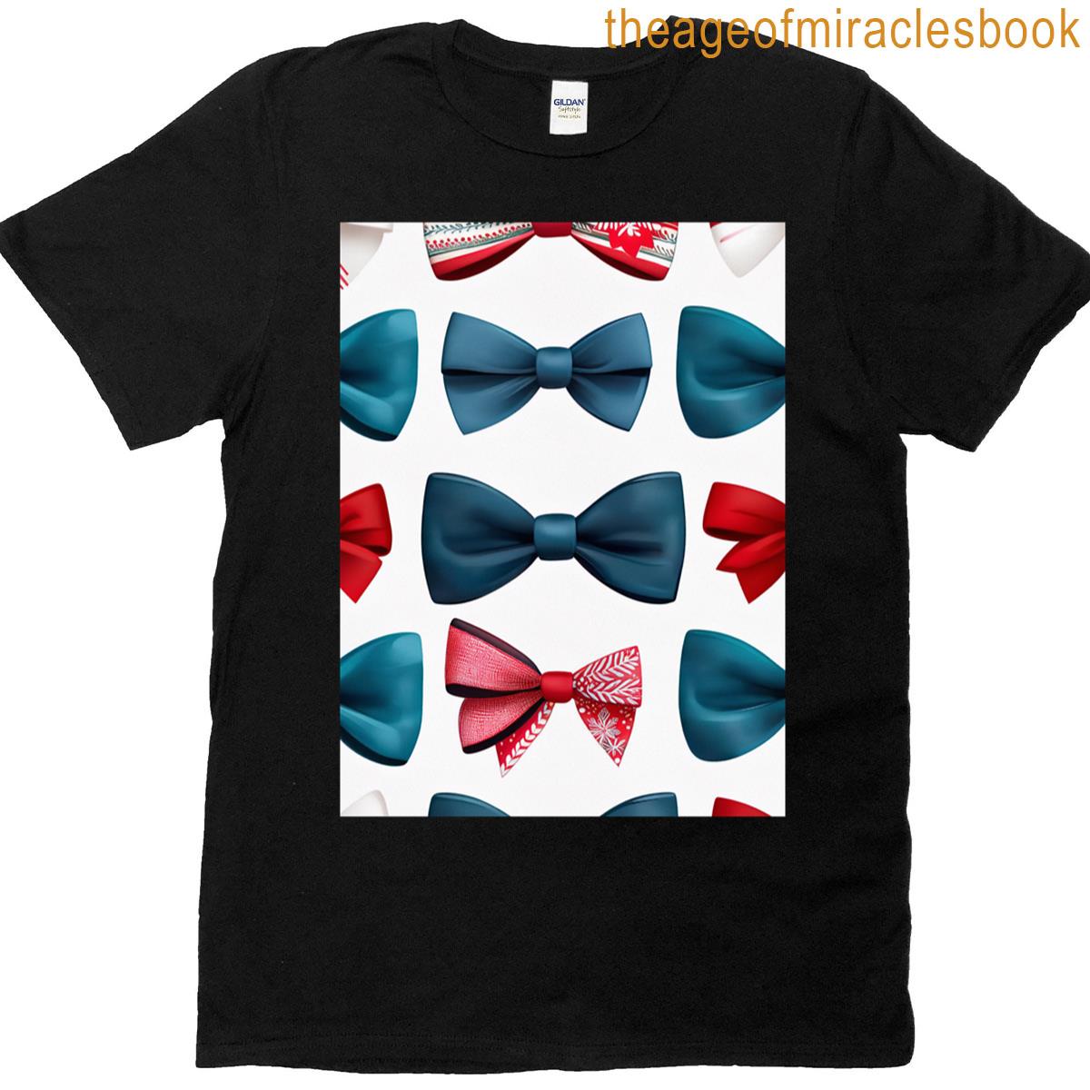 Red Blue Christmas Bow Pattern T-shirt