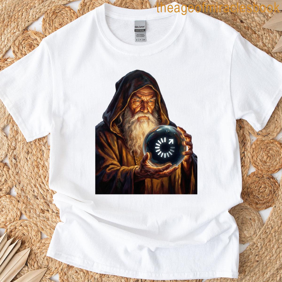 Wizard Pondering Buffering – Funny Fantasy Tech Meme T-shirt