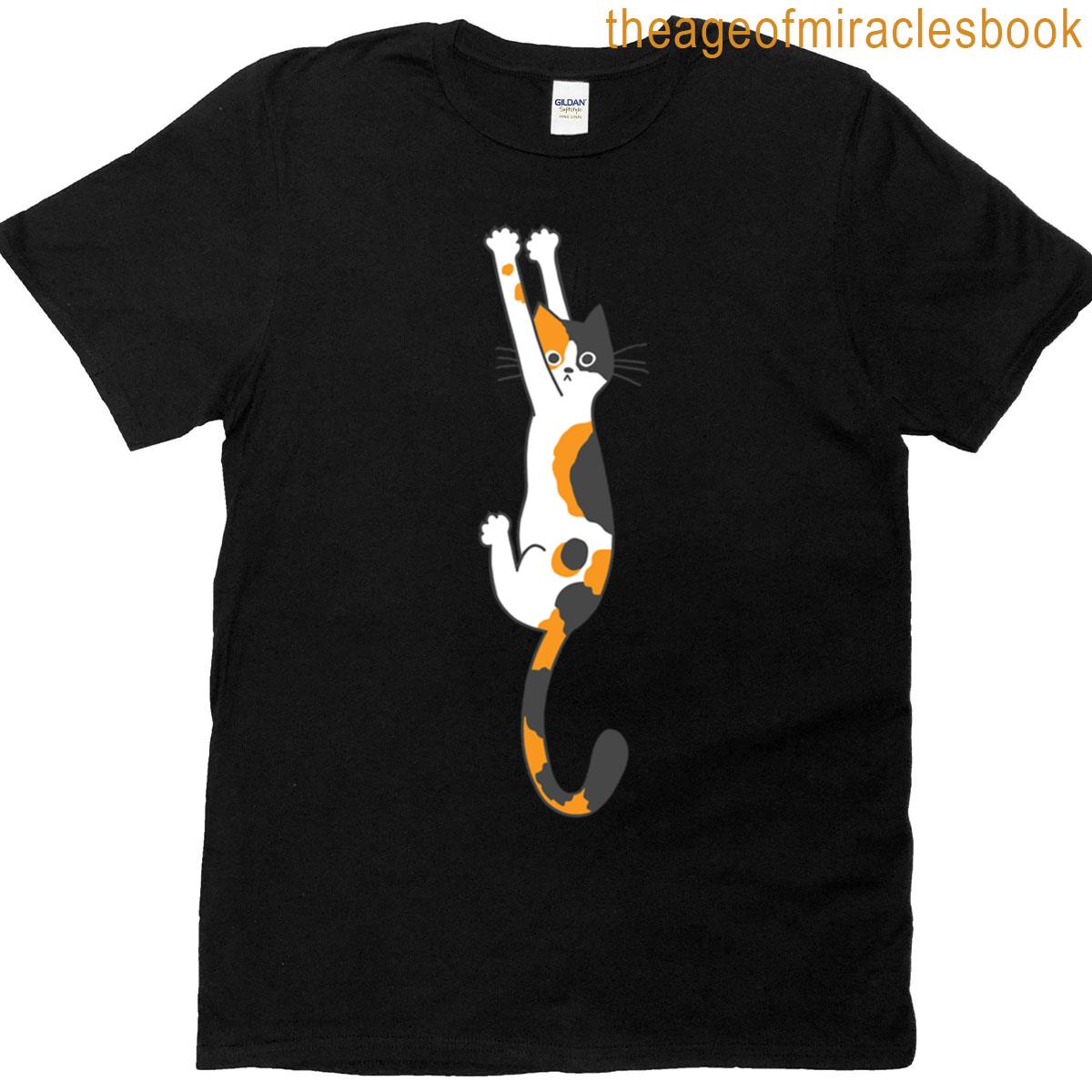 Calico Cat Hanging On T-shirt