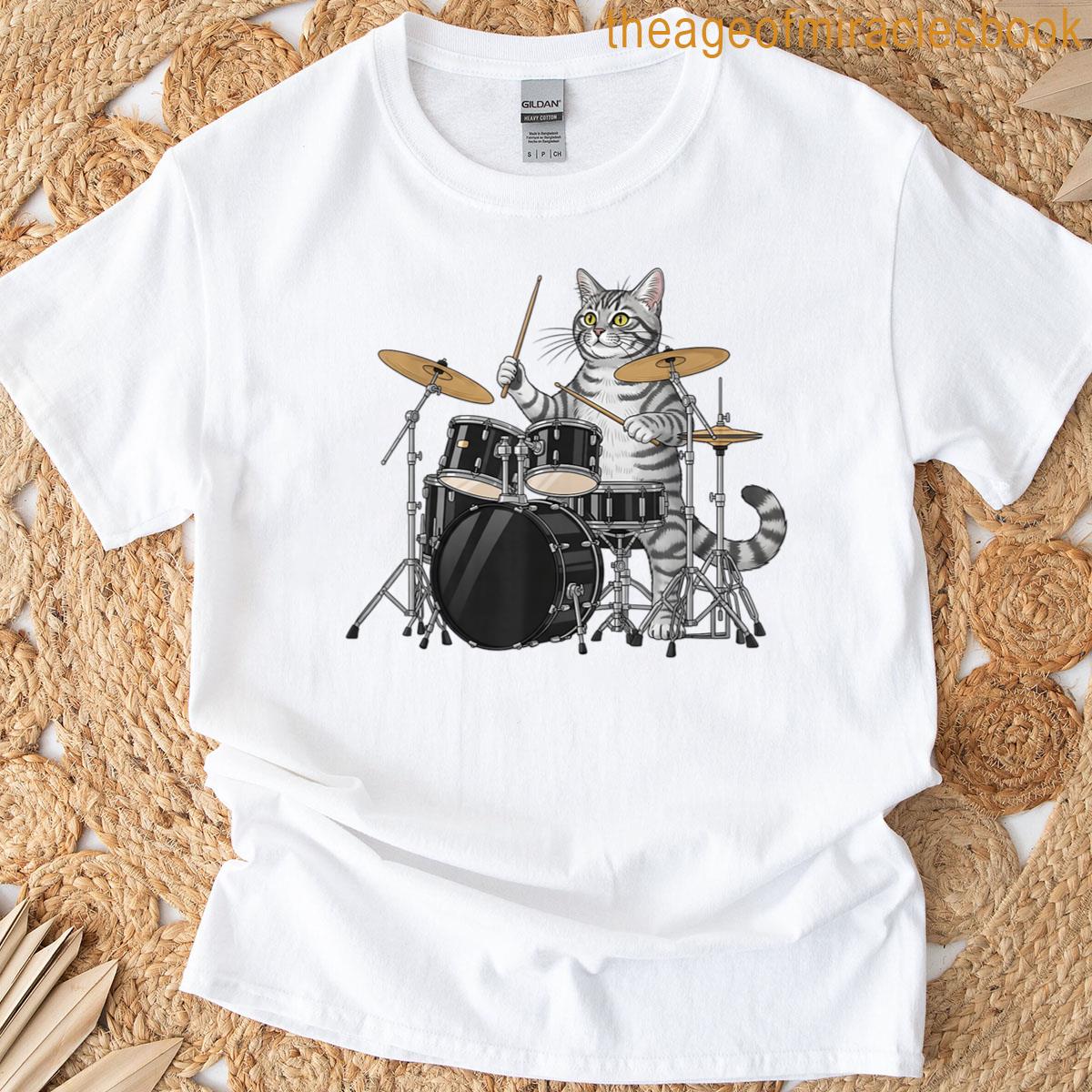 Cat Playing Drums Drumset Drumkit Drumming Drum Drummer T-shirt