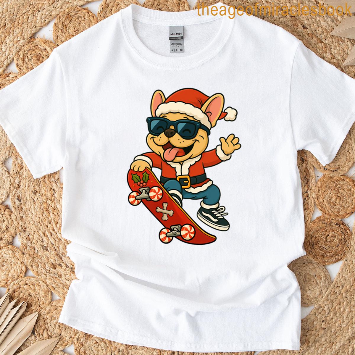 Dog Santa Skateboarding T-shirt