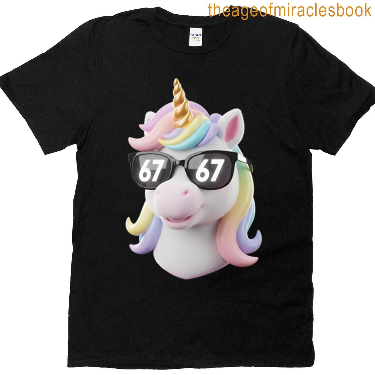 Funny 67 Cool Unicorn Face Logo T-shirt
