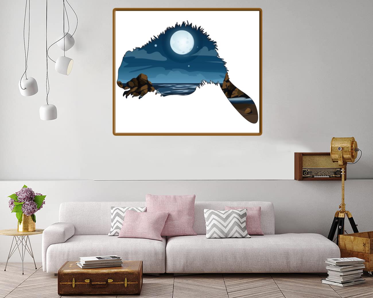 Full Moon Over The Ocean Beaver Canvas Print Canvas, Poster