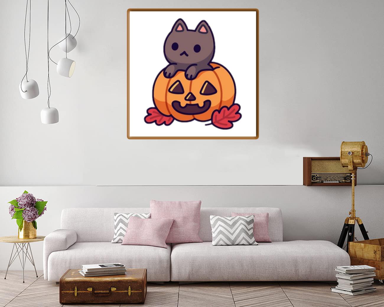 Halloween Pumpkin Cat Canvas Print Canvas, Poster