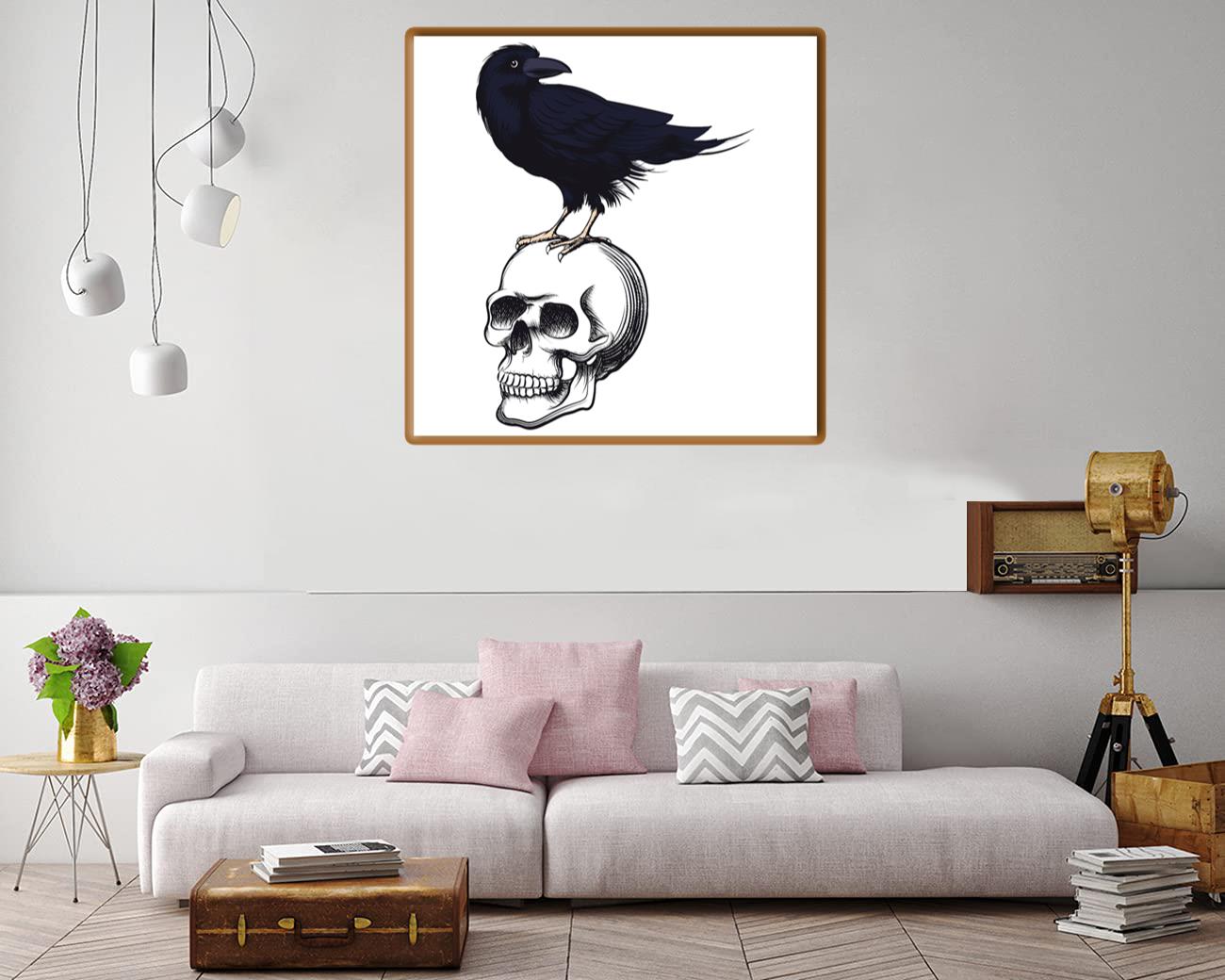 Raven On A Skull Canvas Print Canvas, Poster