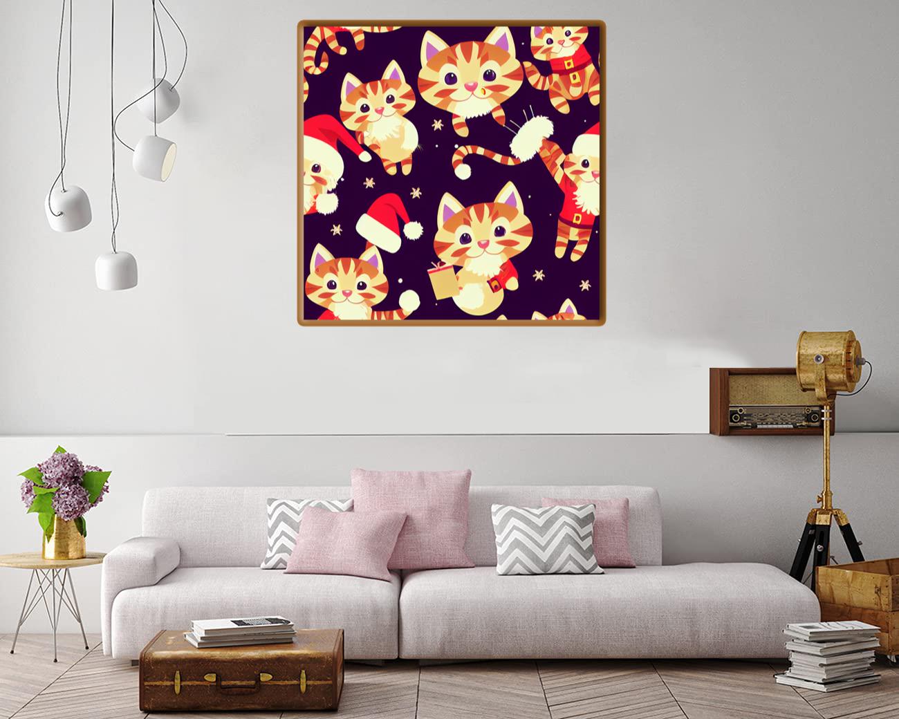 Santa Cat Kitten Pattern Canvas Print Canvas, Poster